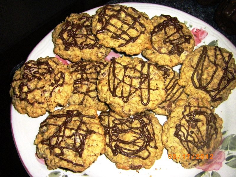 Soft Baked Oatmeal Chocolate Chip Drizzle Cookies
